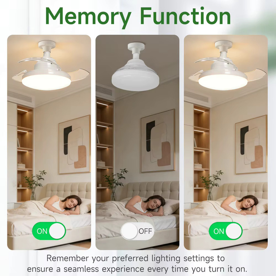 LANGYUE LED-Deckenventilatorlampe in Weiß mit Fernbedienung im nordischen Design für Schlafzimmer, Esszimmer und Kinderzimmer - Bild 2