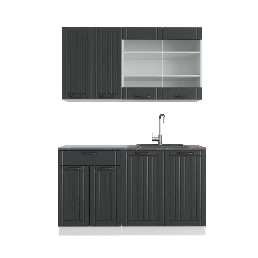 Vicco Fame-Line Singleküche im Landhausstil, Farbe Anthrazit und Weiß, Breite: 140 cm - Bild 2