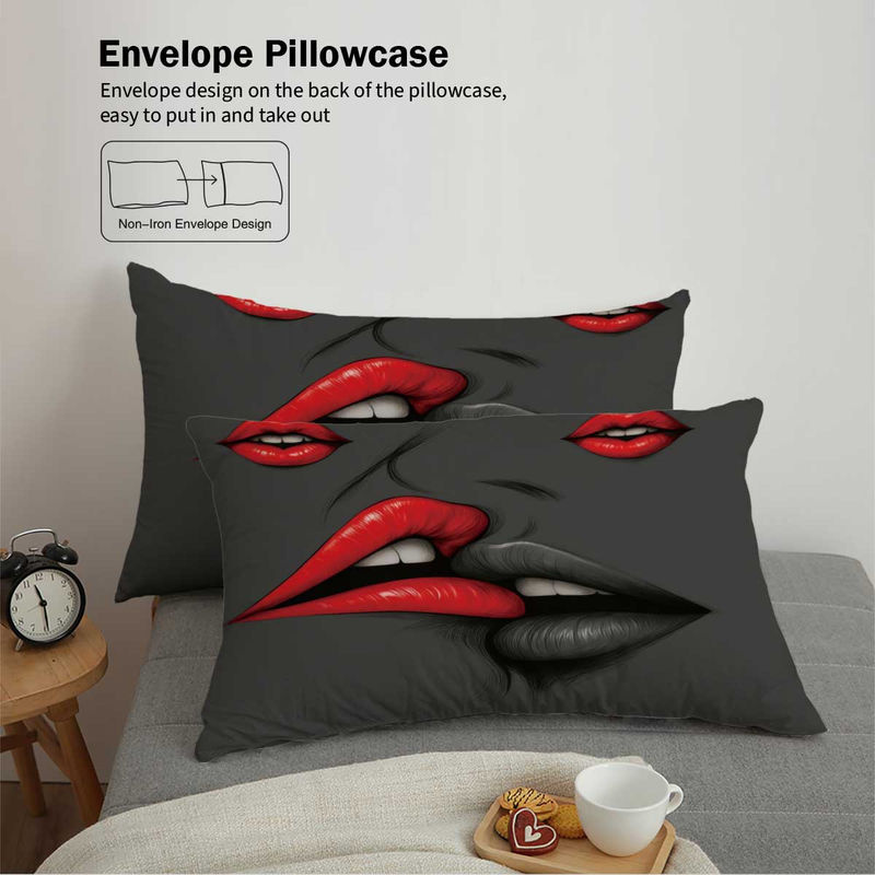 3-teiliges Bettwäscheset JMG Household Supplies mit Lippenmuster in Schwarz, bestehend aus 1 Bettbezug und 2 Kissenbezügen aus Mikrofaser, Breite: 135 cm, Länge: 200 cm - Bild 4