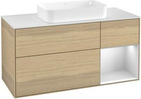 V&B Waschtischunterschrank Finion mit Wandbeleuchtung in Weiß und Oak Veneer, B/T/H: 120 x 60 cm - Bild 1