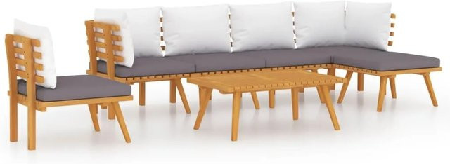 vidaXL 7-tlg Garten-Lounge-Set Modell 7 aus massivem Akazienholz in Braun mit grauen Kissen in L-Form - Bild 1