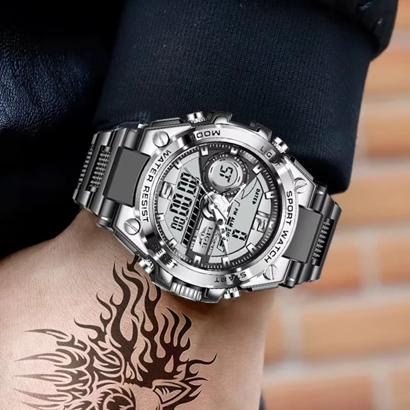 LIGE Digitaluhr, Quarz, Edelstahl, Schwarz, Herren - Bild 5