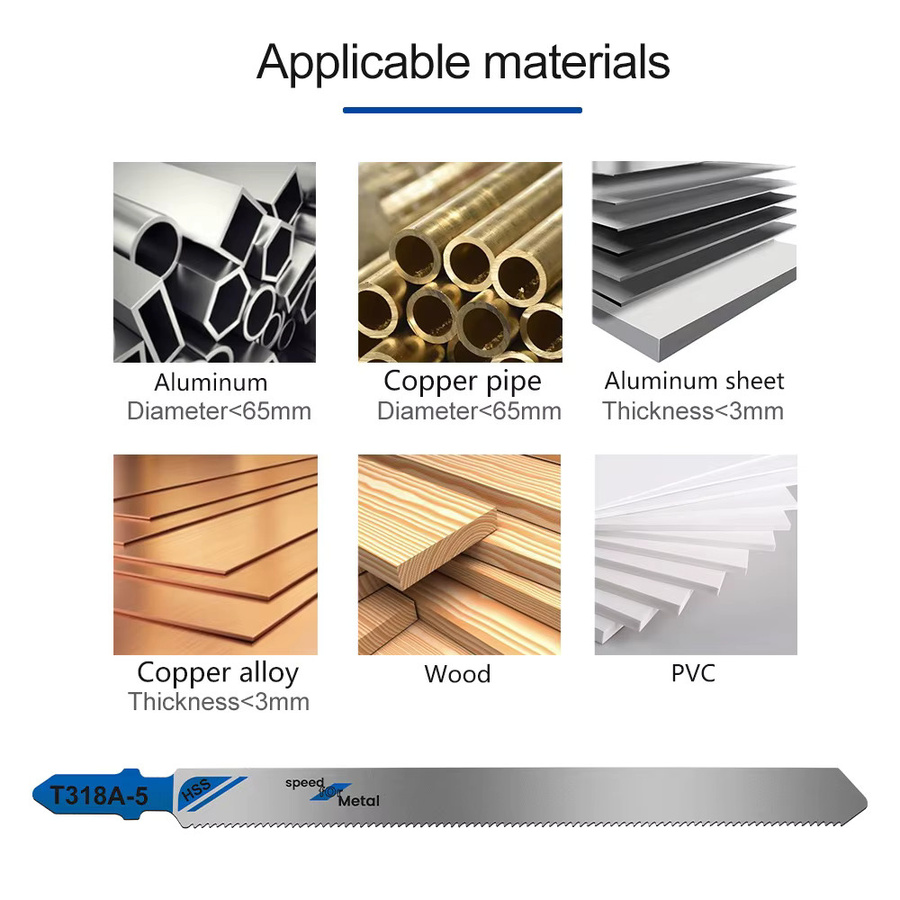 XCAN 5 Stück T318A HCS Stichsägeblätter mit T-Schaft, gebogen, extra lang für Holz, PVC und Metall, Farbe: Silber, Länge: 132 mm - Bild 3
