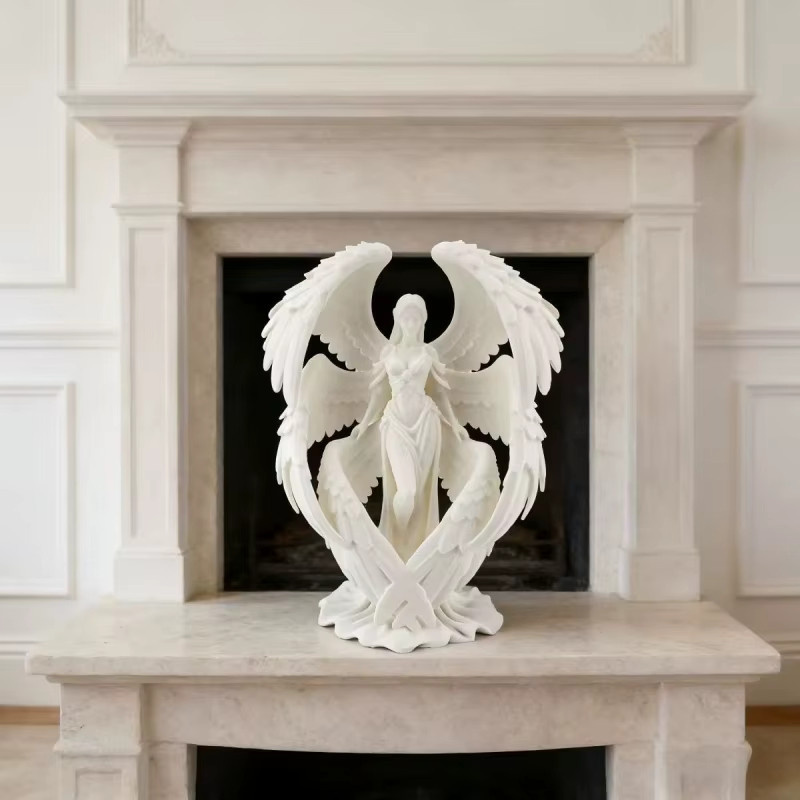 KASTIZA Engel-Statue in Weiß, 3D-gedruckte Sechsflügelige Figur aus PLA zum Selbstbemalen, Europäischer Stil als Schreibtisch-Ornament und Raumdekoration - Bild 2