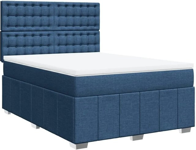 vidaXL Boxspringbett mit Matratze Blau, Hybridbett mit USB-Anschluss und Unterbettbeleuchtung, B/T: 140 x 200 cm - Bild 1
