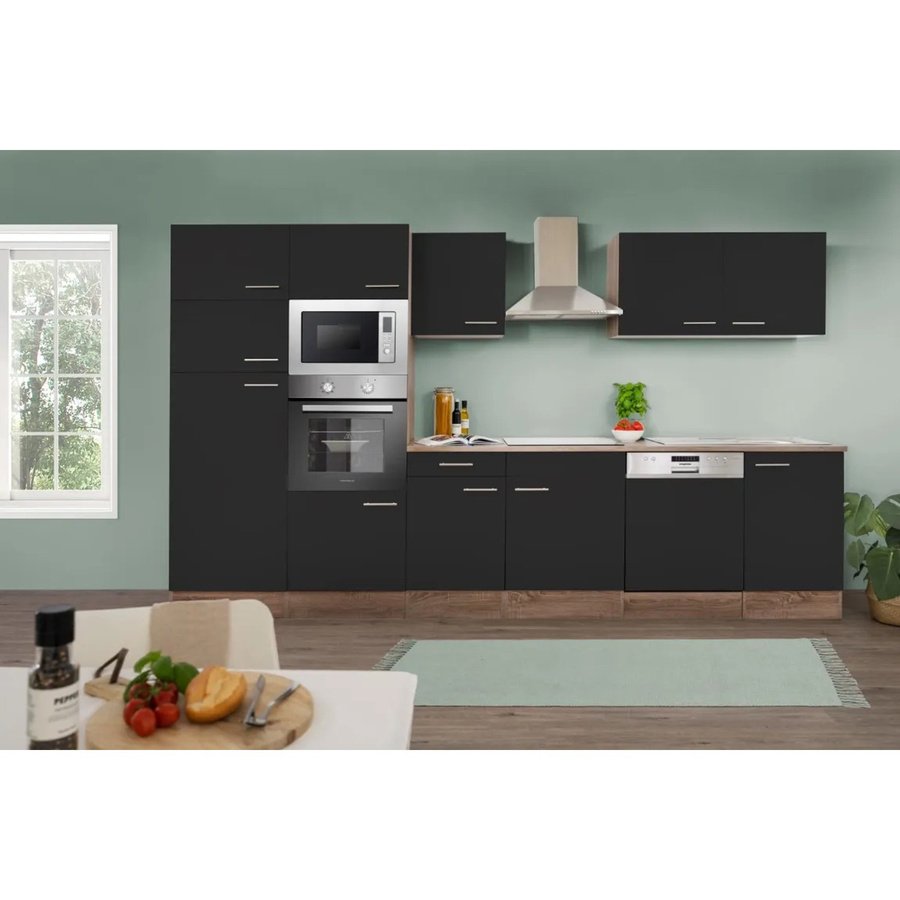 Respekta Küchenzeile KB340EYSMIGKE in Schwarz-Eiche York Nachbildung, modern und geradlinig, Breite: 340 cm, Tiefe: 60 cm, Höhe: 205 cm - Bild 2