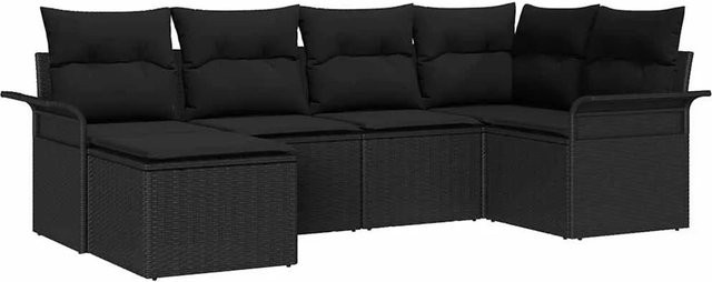 vidaXL Garten-Sofa-Set aus Polyrattan in Schwarz, 6-teiliges L-Shape Lounge-Set mit Kissen für Garten und Terrasse - Bild 1