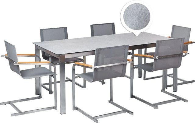 Beliani Gartentisch Set COSOLETO in Grau und Silber mit Keramik, Glas und Edelstahl - Bild 1
