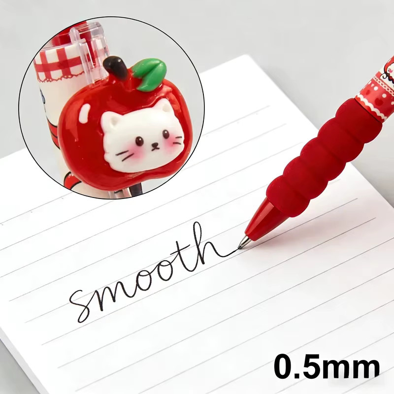 4 Stück Kawaii Apple Cat Gelstifte mit schwarzer Tinte und 0,5 mm Spitze für Schule und Büro - Bild 5