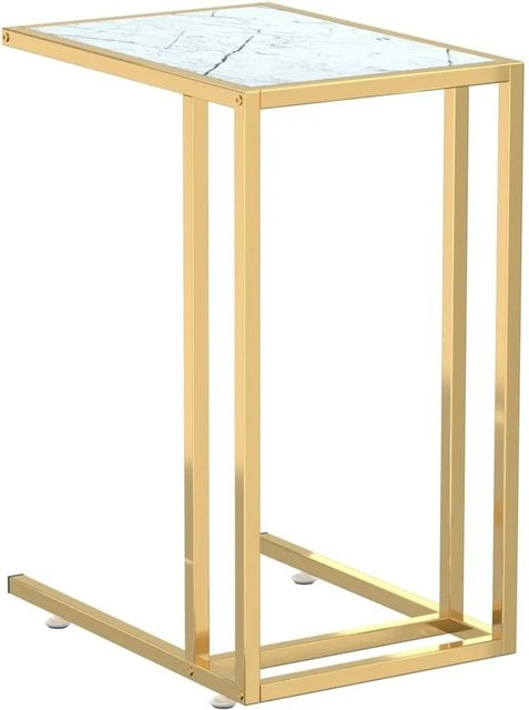 vidaXL Computer-Beistelltisch in Weiß Marmor-Optik mit Gold-Akzenten aus Glas und Eisen, B/T/H: 50 x 35 x 65 cm - Bild 1
