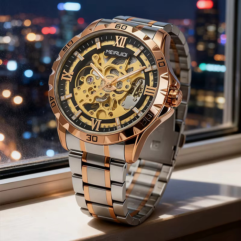 MEIRUIQI Armbanduhr, Automatik, Edelstahl, Schwarz, Herren - Bild 3