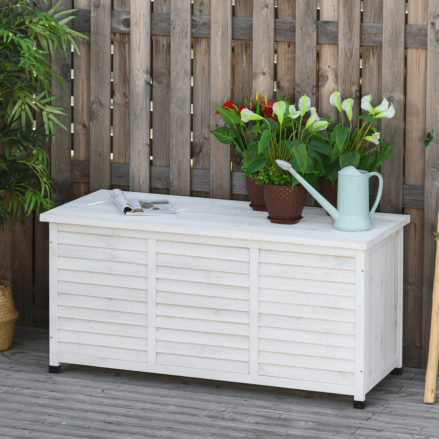 Outsunny Garten-Aufbewahrungsbank aus Fichtenholz in Weiß, Outdoor-Aufbewahrungsbox mit rutschfesten Füßen, B/T/H: 127 x 56 x 60 cm, Aosom - Bild 2