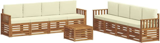 vidaXL Sofagarnitur 9-teilig aus Massivholz Akazie in Natur und Creme mit Polsterung und Kissen - Bild 1
