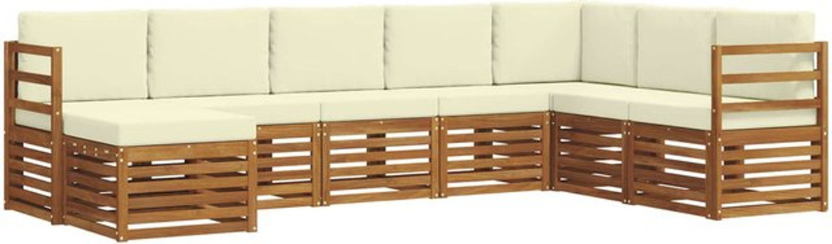 vidaXL Outdoor-Sofagarnitur aus Massivholz Akazie in Natur und Beige, 8-teiliges Loungemöbel-Set im modernen minimalistischen Design - Bild 1
