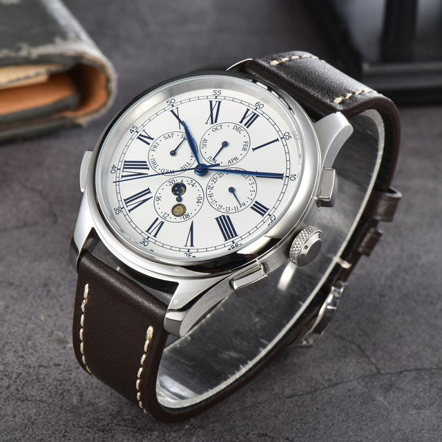 Parnis Armbanduhr Automatik, weißes Zifferblatt, Edelstahl, Lederband, 45 mm, Herren - Bild 1