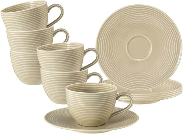Seltmann Weiden Kaffeetassen mit Untertassen Beat Color Glaze, Beige, 6er Set, 260 ml pro Tasse - Bild 1