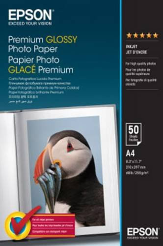 Epson Premium Glossy Photo Paper C13S041624 Hochglänzendes Inkjet Fotopapier A4, 255 g/m², 50 Blatt - Bild 1