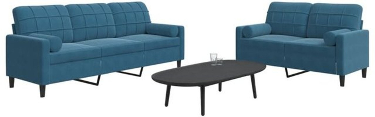 Vidaxl 2-tlg. Ecksofa aus Samt mit Kissen und Nackenrollen in Blau - Bild 1