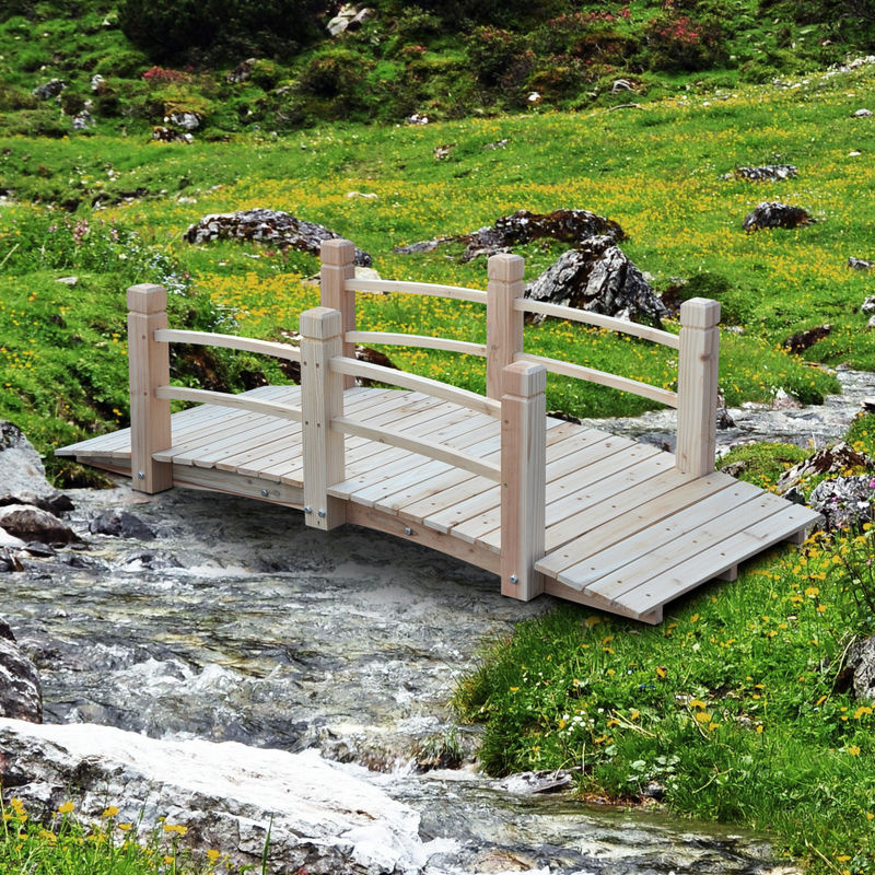 Outsunny Gartenbrücke aus Tannenholz mit Geländer in Braun, B: 67 cm, H: 48 cm, L: 152,5 cm - Bild 2