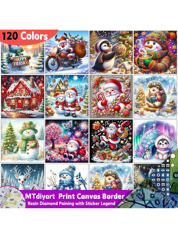 MTdiyart Weihnachtsmann Diamantgemälde aus Kunstharz mit 120 Farben, 5D Winterlandschaft mit Schneemann, Mehrfarbig - Bild 3