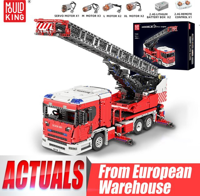 Mould King Technisches Auto, Ferngesteuertes Feuerwehrauto mit Leiter, Baustein-Set - Bild 1