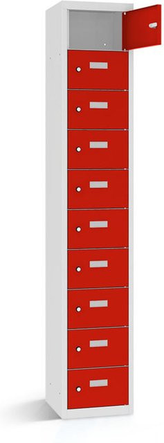 rotstahl Wertfachschrank mit 10 Fächern, Farbe Rot, Korpus Lichtgrau, B/T/H: 32,5 x 30 x 180 cm - Bild 1