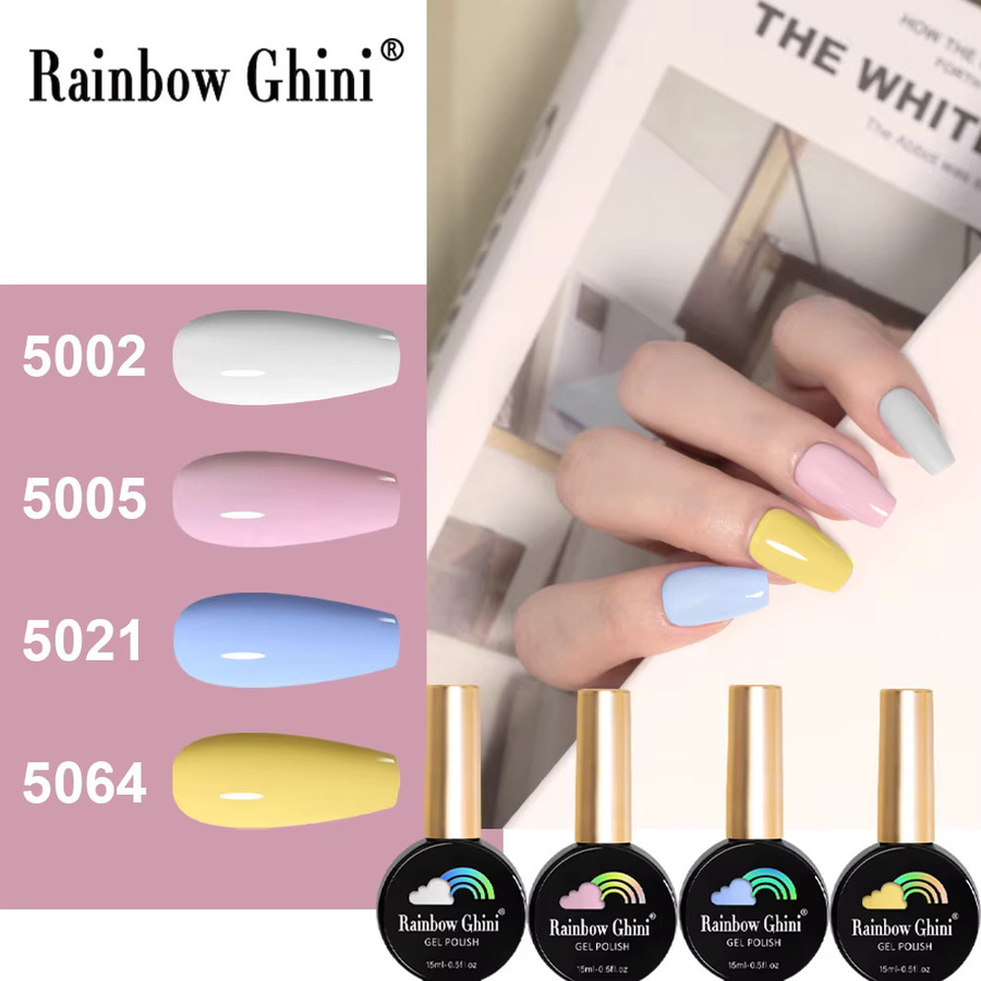 Rainbow Ghini SemiPermanent Gel Nagellack Set, 4 Teile, Schwarz und Weiß, Nude, Rosa - Bild 4