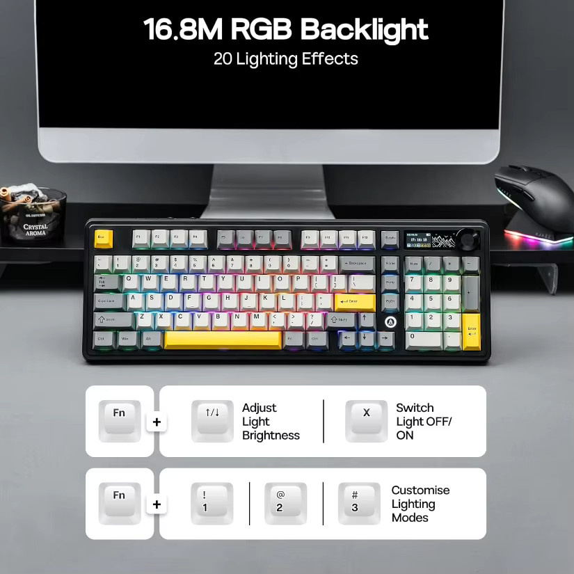 Ajazz AK980 V2/PRO Mechanische Gaming-Tastatur in Schwarz mit 10000mAh Akku, kabellose Verbindung in drei Modi, kompaktes 96%-Layout und seitlicher LED-Beleuchtung - Bild 8