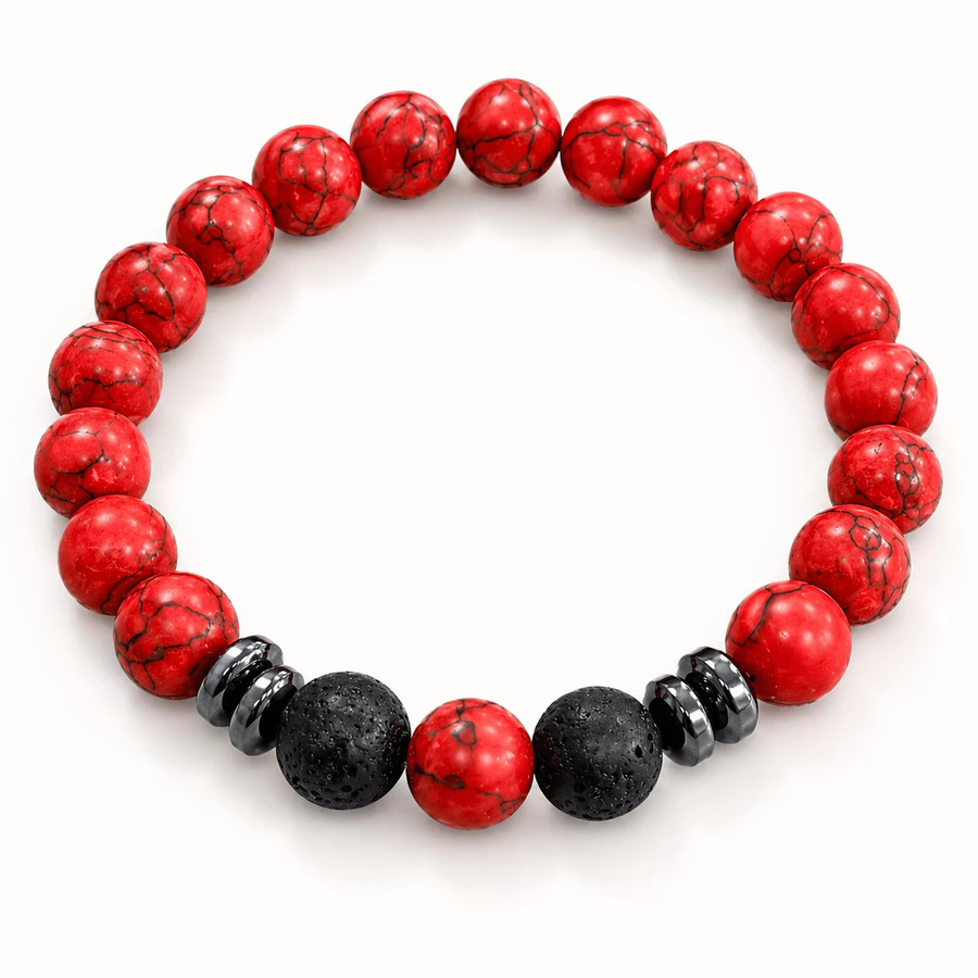 Armband, rot-schwarz, Perlen, mattes schwarzes Finish - Bild 2