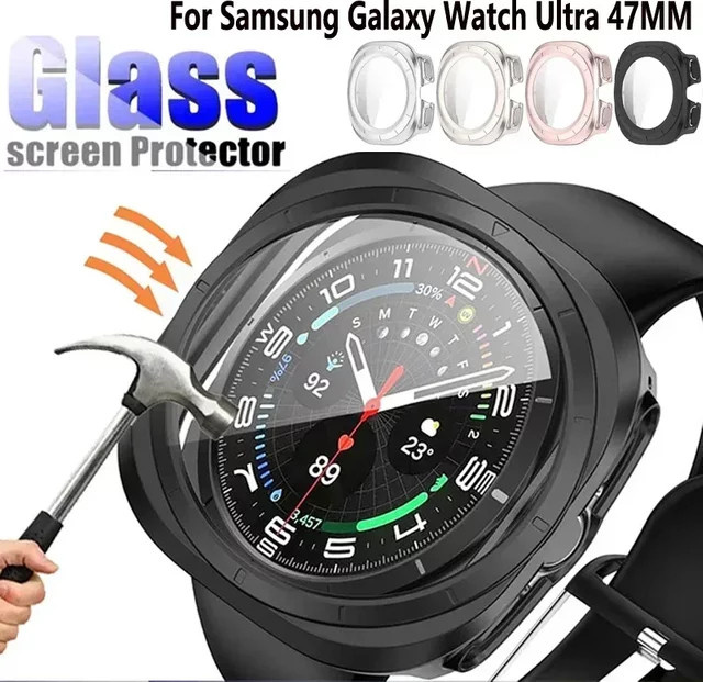 Samsung Galaxy Watch Ultra 2025 47mm Schutzhülle mit gehärtetem Glasfilm in Schwarz und Transparent - Bild 1