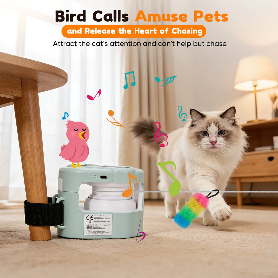 Jugacool Automatisches Interaktives Katzenspielzeug, mit Fernbedienung, Vogelgeräuschen, 3-Gang-Bewegung - Bild 3