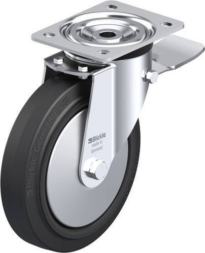 Blickle Lenkrolle L-POEV 200R-ST-FA mit Feststeller in Schwarz und Silber, Rad-Durchmesser: 200 mm, Tragfähigkeit: 400 kg - Bild 1