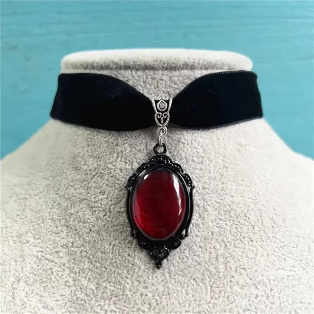 ZHIXUN Halskette, Samt-Choker, Vampir-Cameo-Anhänger, Schwarz, Damen - Bild 1