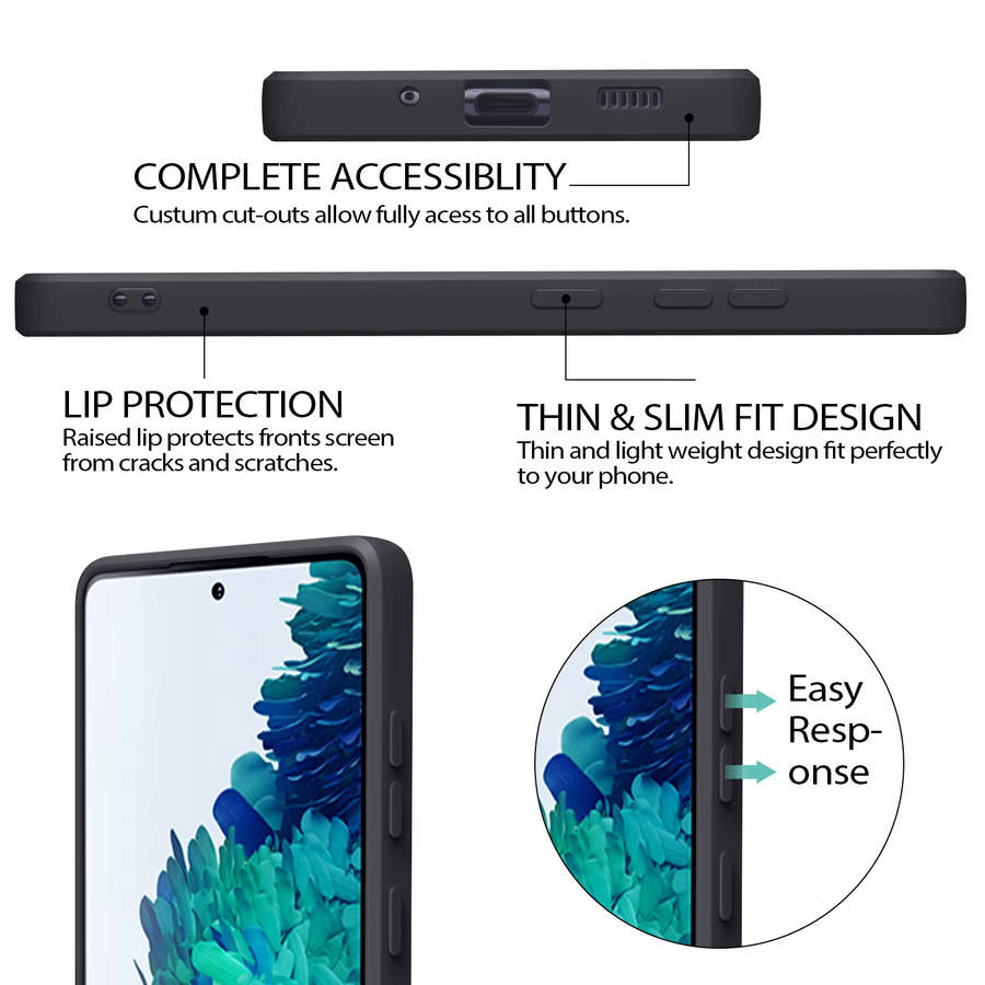 Quadratische Flüssigsilikonhülle für Samsung Galaxy S20 FE in Blau und Schwarz mit weicher Stoff-Rückseite - Bild 4