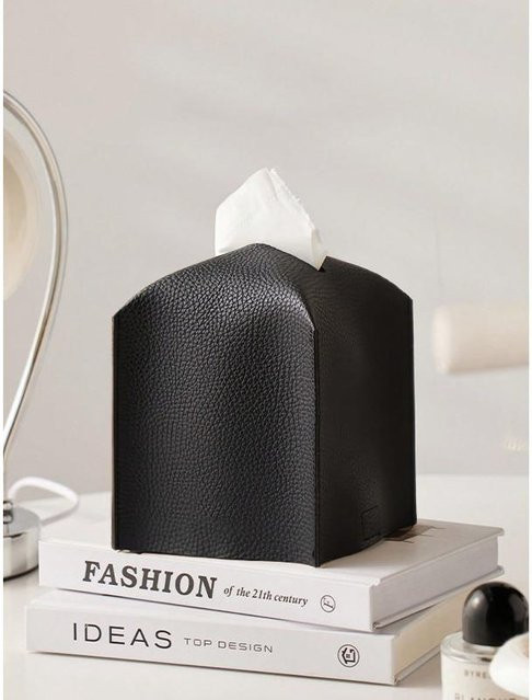 Ambiel Charm Quadratische Taschentuchbox aus PU-Leder in Schwarz und Bunt, minimalistischer Serviettenhalter für Tisch und Küche - Bild 1