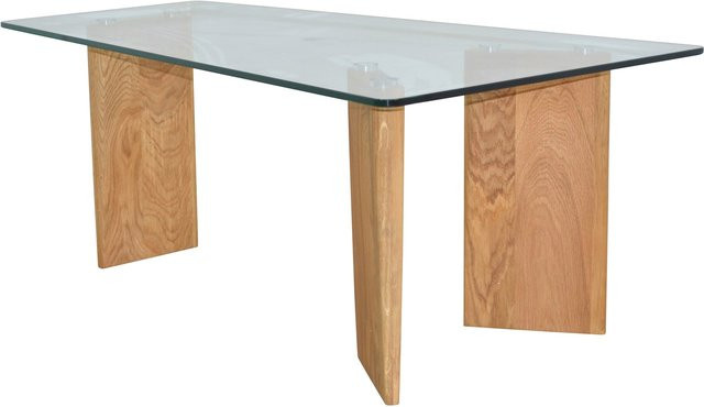 Möbel direkt online Couchtisch aus Massivholz Eiche in Eichefarben mit Sicherheits-Glasplatte und modernem Design - Bild 1