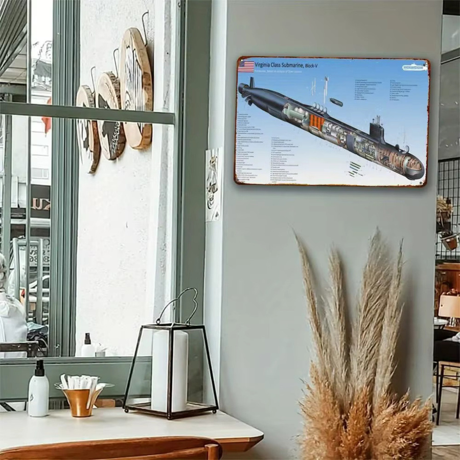 CIFBUY Vintage Virginia-Klasse U-Boot Metallschild, nautische Wandkunst aus Eisen, Mehrfarbig, Breite: 20,32 cm, Höhe: 30,48 cm - Bild 3