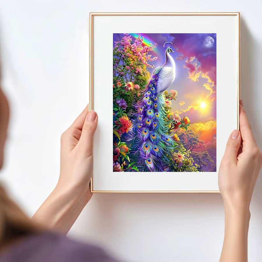 Huacan DIY Diamantmalerei Set Pfau im Sonnenuntergang als Strassstein Bild in Multicolour, Breite: 30,0 cm, Höhe: 20,0 cm - Bild 3