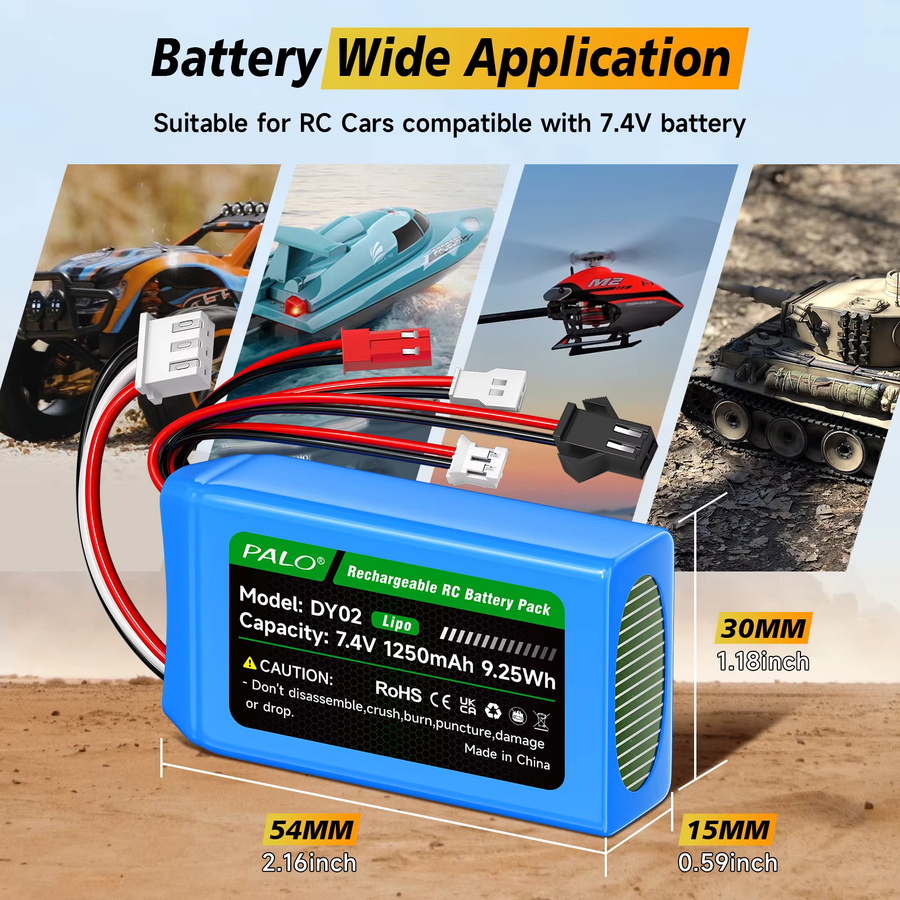 PALO Lithium-Polymer-Akku 7,4 V mit 1250 mAh und XH2.54-3P-Ladegerät für RC-Autos - Bild 2