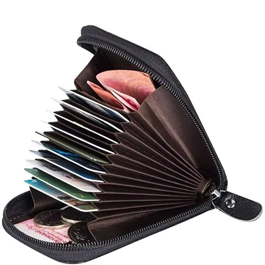 Tragbare koreanische Kartenetui-Tasche für Damen mit Reißverschluss und Kartenfach in Schwarz - Bild 3