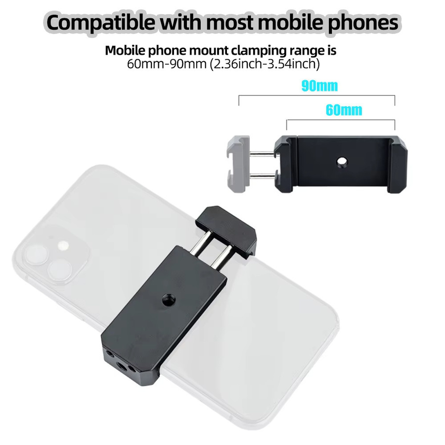 EXSKOF Smartphone Halterung aus Aluminiumlegierung in Schwarz mit 1/4 Zoll Gewinde für Stativ und Tripod - Bild 2