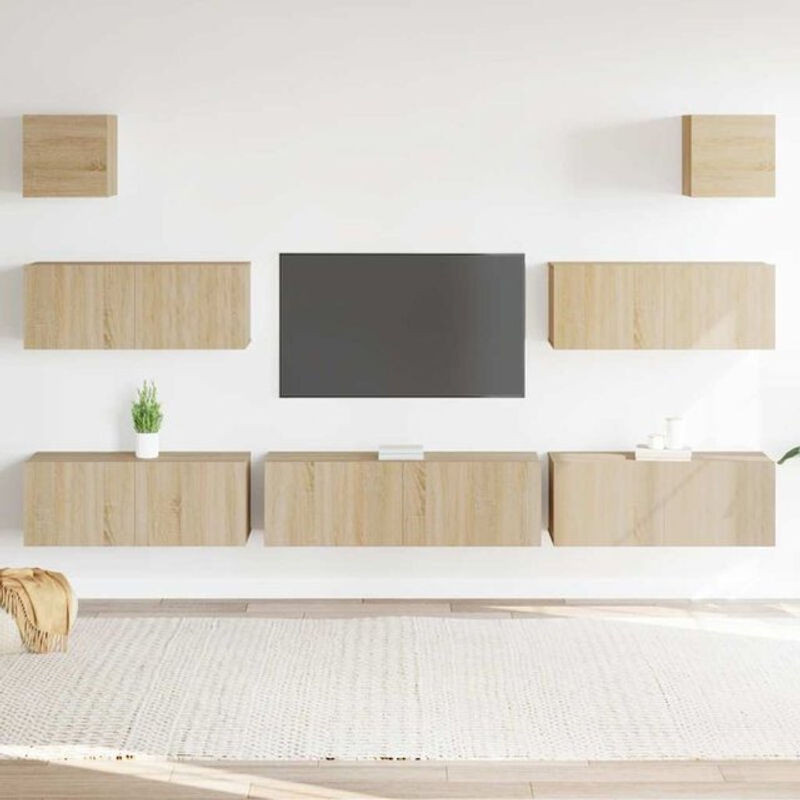 Vidaxl 7-teiliges TV-Schrank-Set Sonoma-Eiche in Eiche Natur und Braun im klassischen und minimalistischen Design - Bild 1