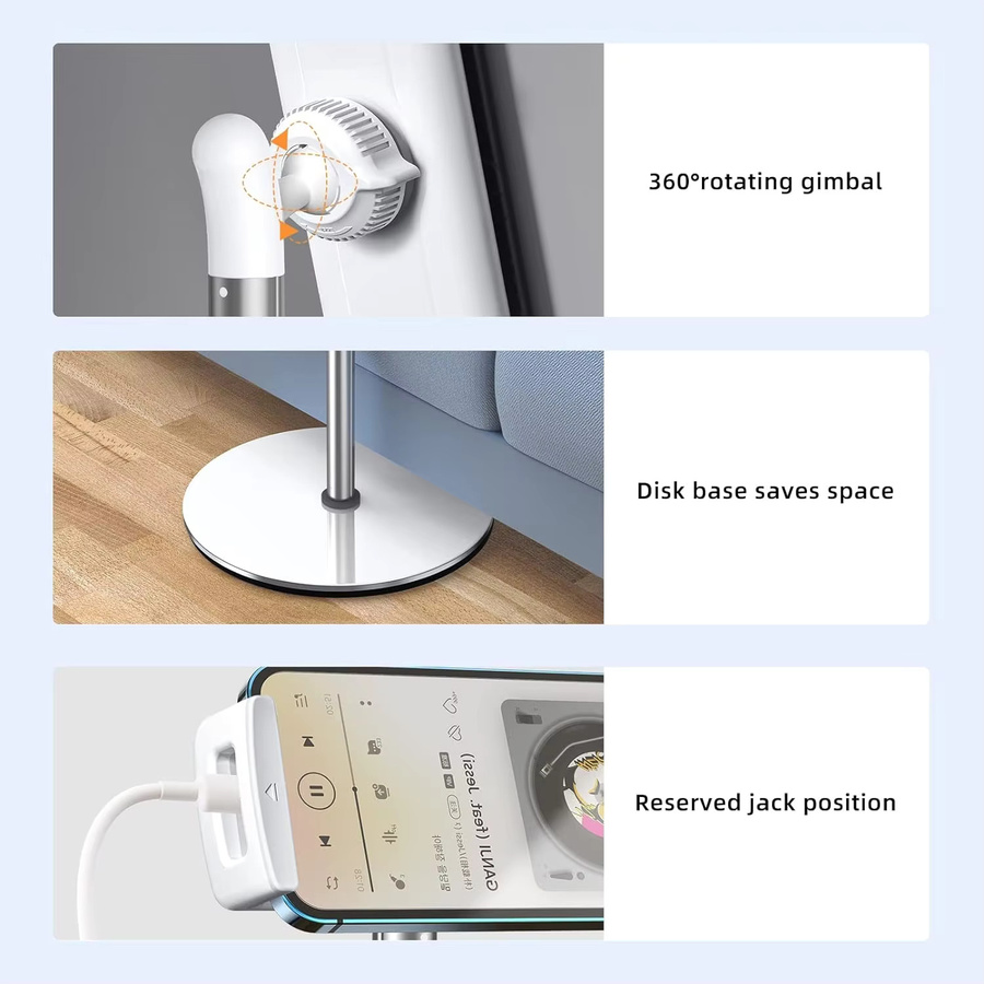 Eary Tablet-Bodenständer aus Aluminiumlegierung, höhenverstellbar und 360 Grad drehbar, Handyhalterung für iPhone und iPad in Silber oder Weiß - Bild 4