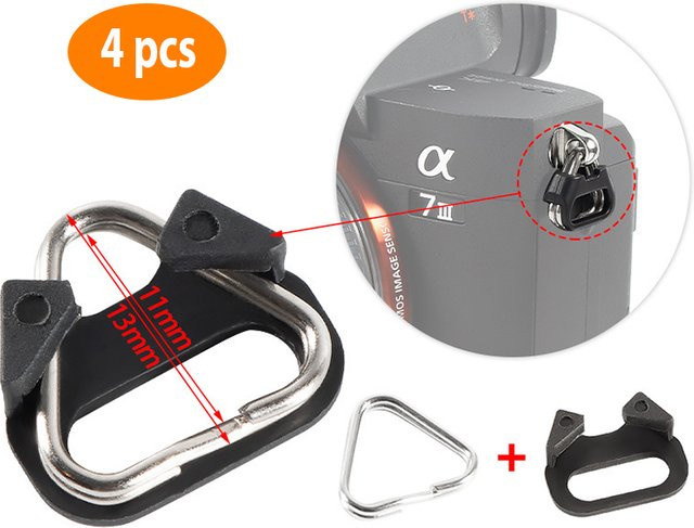 4er-Set Kamera Gürtel Haken mit Dreieck-Split-Ring Ersatz-Schnallen in Schwarz für Fujifilm, Olympus und Pentax - Bild 1
