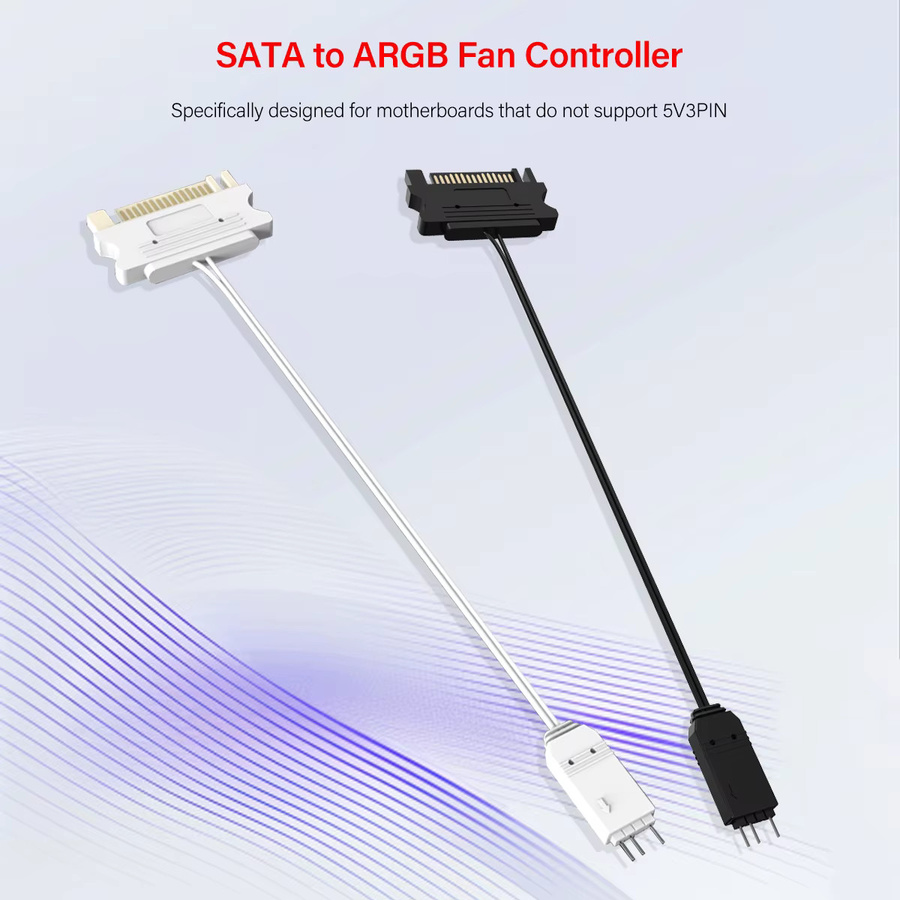 AuyiHomu ARGB-Lichtsteuerung mit Fernbedienung, 5V 3-Pin zu SATA Adapterkabel für PC ARGB-Beleuchtungs-Sync, Schwarz - Bild 2