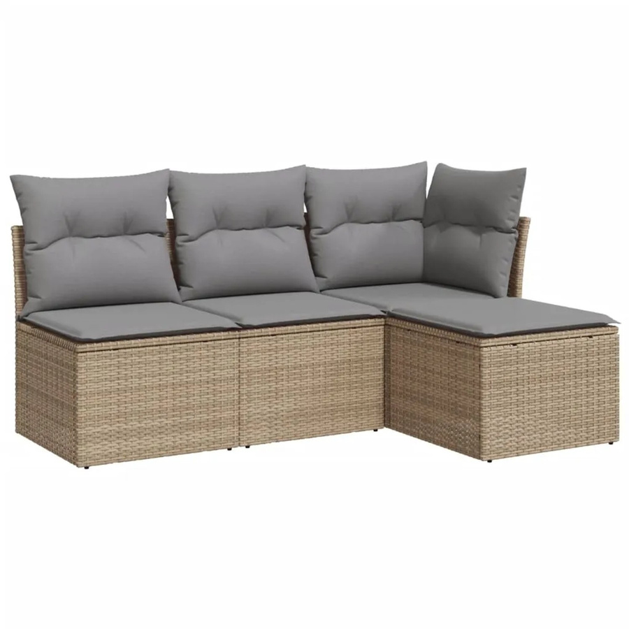 vidaXL 4-tlg Garten-Sofagarnitur L-Form aus Poly-Rattan in Beige mit Sitzkissen und Stauraum - Bild 2