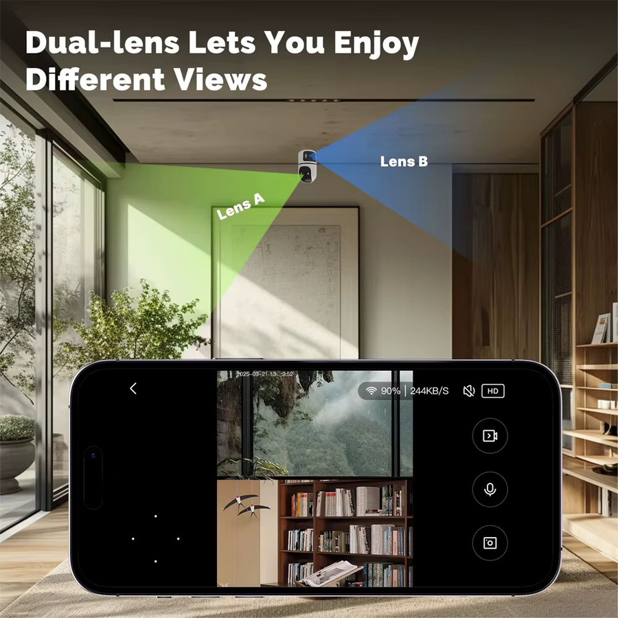 Tuya 4K 8MP WLAN Dual-Objektiv-Sicherheitskamera für Innenräume mit Farbnachtsicht und Zwei-Wege-Audio in Weiß - Bild 3