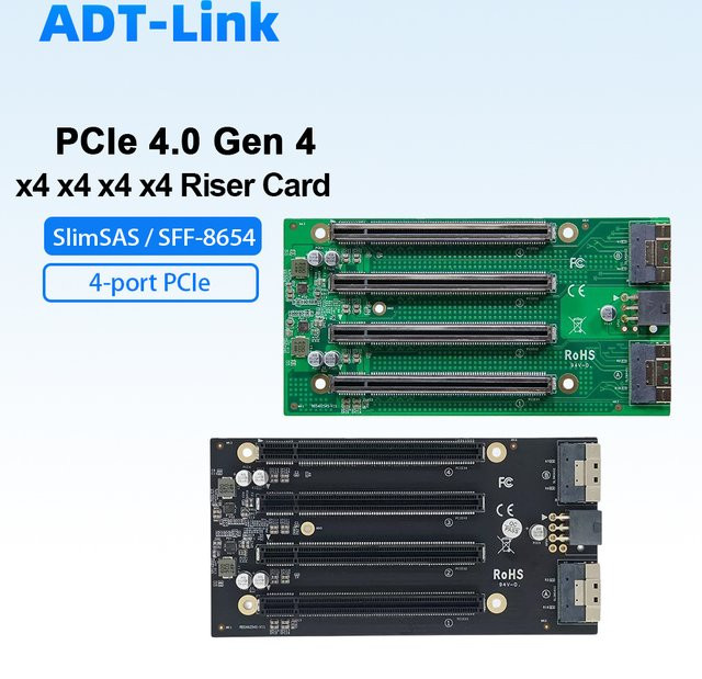 ADT-Link PCIe 4.0 x16 zu 4x PCIe x16 Gen4 Erweiterungs-Backplane-Karte mit SFF-8654 SlimSAS 8i Adapter - Bild 1