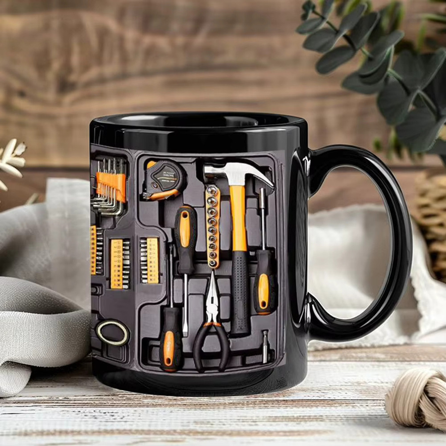 Multiyilego Keramik-Kaffeetasse im Mechaniker-Werkzeugkasten-Design, Schwarz - Bild 5