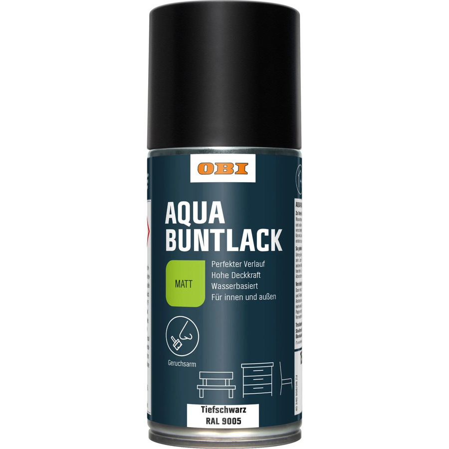 OBI Buntlack Spray RAL 9005 Tiefschwarz matt wasserbasiert 150 ml - Bild 2